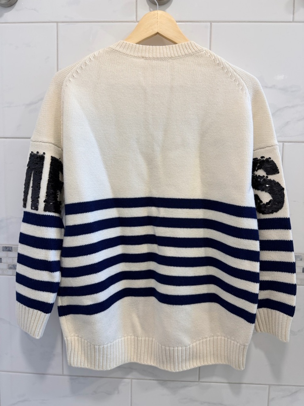 Maje Wool Blend Blue and White 'Shine with me' Women's Sweater - Picture 5 of 7